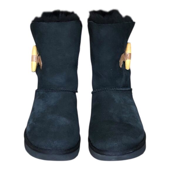 UGG Shoes - UGG Australia Keely Bailey Toggle Button Black Suede Shearling Boots Women's 7/8